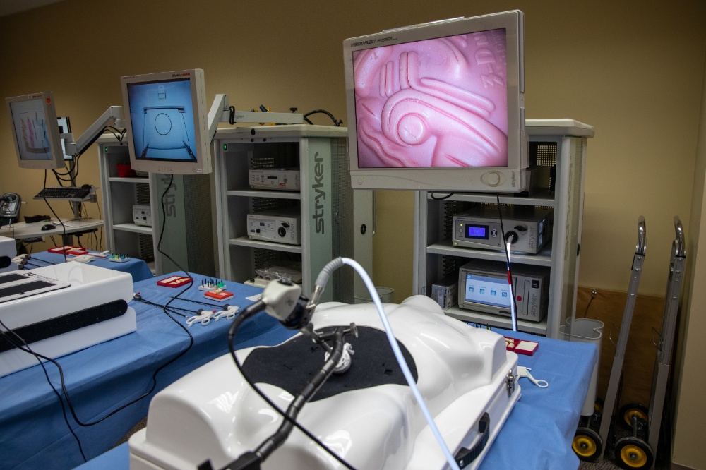 Laparoscopic Trainer station with soft tissue suture model 